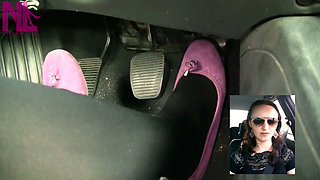 Driving in Black Thick Nylons and Pink Ballet Flats