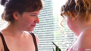 Chubby Lesbian Redhead with Huge Tits Can't Resists Licking Hairy Armpits and Cunt of Cute Brunette