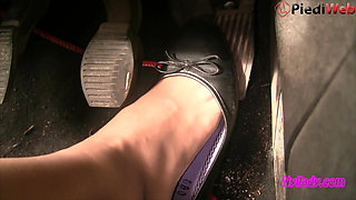 Nyllady's Revving in Black Ballet Flats and Nude Sheer Pantyhose