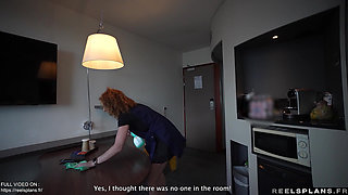 Perfect ass MILF French maid caught masturbating and anal fucked by hotel guest !!