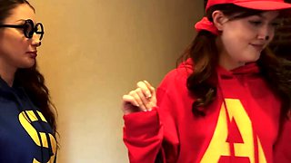 Besties spreading wide for candies in foursome