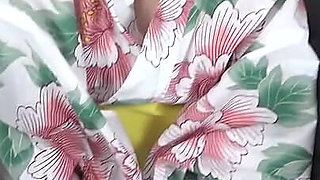 A Black-haired Japanese Beauty with Big Breasts. She Gives a Blow Job and Has Creampie Sex with Her Shaved Pussy in a Yukata