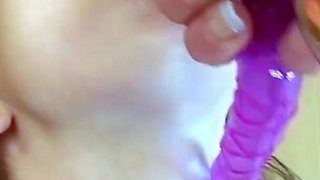 POV girl masturbating the ass of American skinny teen with huge toys