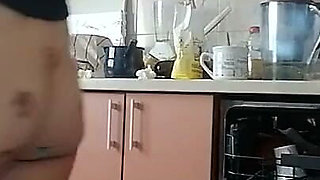 Amateur Hairy Brunette, Big Tits, Sensual Hairy Woman in the Kitchen.