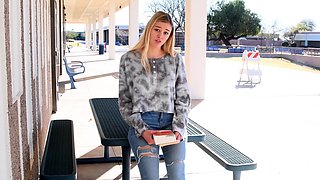 Blond teen outdoor blowjob