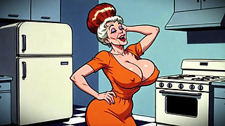 Classic Cartoon Style Nude Women in Kitchen