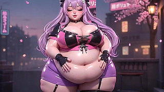 BBW Anime Babe Shaking Huge Ass in Purple Thong