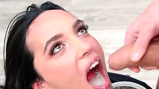 Molly's Explosive Bukkake Facial and Messy Cum Swallow
