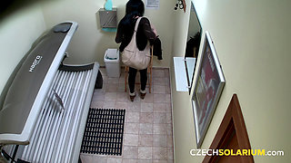 Czech Solarium 57: Smooth-shaved Brunette Shows off Everything