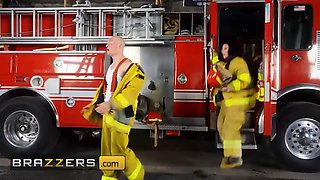 Brazzers - chesty firefighter Angela White heats up the flame of passion, then spills to save the day