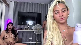 Chick gets facial after group sex with a tranny