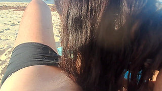 MILF Sucks Cock and Swallows Cum on the Beach POV