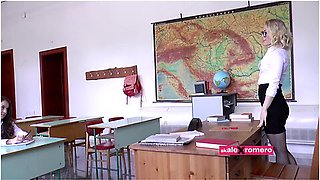 Angelina Brill And Ash Hollywood In Wild Threesome In Detention Classroom (short)