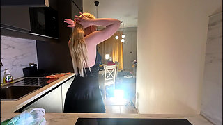 Hot Blonde College Girl Flashes Her Pussy Under Her Short Leather Dress and Show Her All Natural Boobs