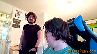 Euro chick sucking off glasses nerd