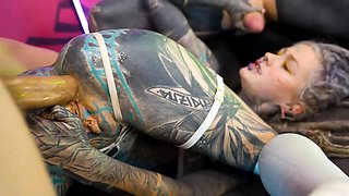 Dual rectal insertion, squirting orgasms and muddy deepthroat threesome