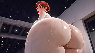 Shaved Red Hair Mature MILF Teases Her Massive Curves in White Studio