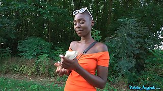 Public agent - african woman with Hairy Pussy and Big Ass shoots a load hard on my cock