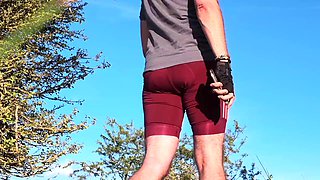 The Josh Germanys Steamy Bike Ride Outdoors: Tight Bike Shorts Clamped by