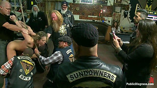 Tiny Blonde Fucked in a Biker Bar and Used as Human Ashtray