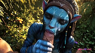 Avatar babes swallows monster cock deep in Pandora jungle