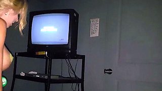 Natural busty blonde in glory hole blowjob