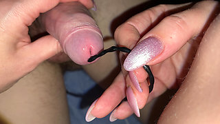 For the first time an urogenital probe is inserted into the pe nus for the first time, the man is moaning