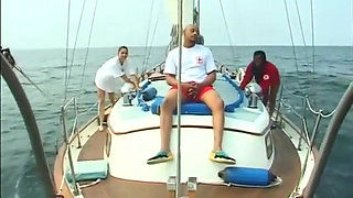 Black threesome pussy licking pussy fucking on the yacht