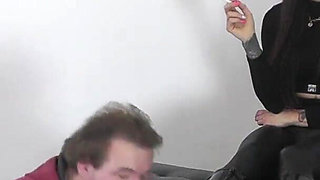 Mistress Cleo Smokes While Cleaning Muddy Boots