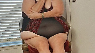 BBW Mature Redhead Nurse Vicki Models Lingerie