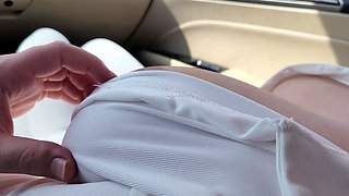 Touching Hot Big Boobs No Bra in the Car Beautiful Babe after College 18+