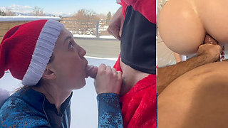 8 Inch Big Dick Santa Fucks My Ass and Cums Deep in the Snow - Anal Creampie MILF
