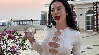 Outdoor Pussy Flashing, Pee in the Glass, Spit, Ahegao, Fake Cum on My Tits & Body