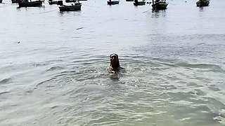 Monika Fox Poses In Pink Bikini With Stars On Beach