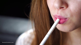 Soft Russian Beauty Smoking Cigarette Calm Moments