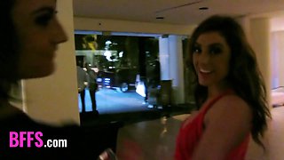 Bffs - beautiful stunners having fun on females' night out as they suck and screw random strangers' pecker