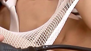 Teen wearing fishnet gets pussy pumped and fucked