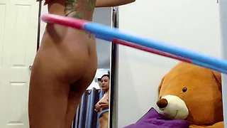 Naked Fitness Queen Spins Hula Hoop and Flashes Her Juicy Ass Cheeks