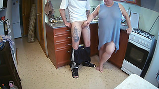 manual stimulation of my penis before cumshot in the morning in the kitchen