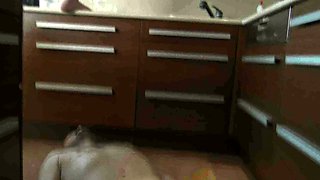 3 girls pee on smirni in kitchen