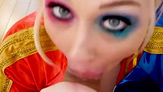 Cute blonde costume Arielle Aquinas POV blowjob and cum swallow