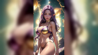 Purple Hair Elf Gold Bikini Magic Forest Dance - Sexy AI Babes