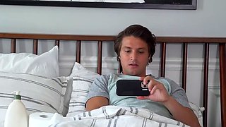 Busty blond stepsister gives him a oral job and gets a