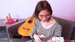 Small Titted Brunette in Glasses Squeezes Her Huge Clitoris and Plays with Vibrators