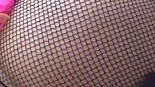 Spanking Leads to a Cumshot on Her Fishnets Ass