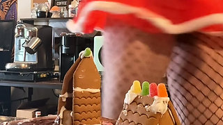 73 Giantess in 8-inch Heels Decorates a Gingerbread Village