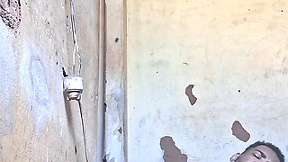 Skinny feels horny when he leans against the wall, and ends up cumming all over!