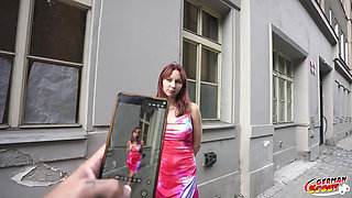 German Scout - Slim Redhead Girl Sandy Sugar with Bushy Pussy at Pick up Casting Fuck