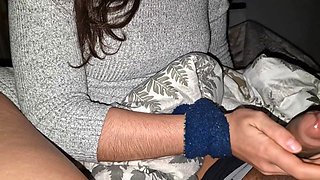 My stepsis forgot to close the door to her room, she catches me masturbating next to her and I'm surprised by her reaction