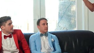 Busty brown-haired gets a sloppy jizz flow on her face
